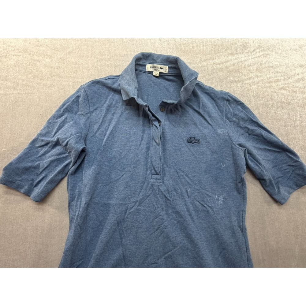 Lacoste Slim Fit Women Polo Shirt Blue Hidden Buttons Size 38